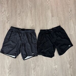 RVCA Men's Black and Striped Gray Athletic Shorts
